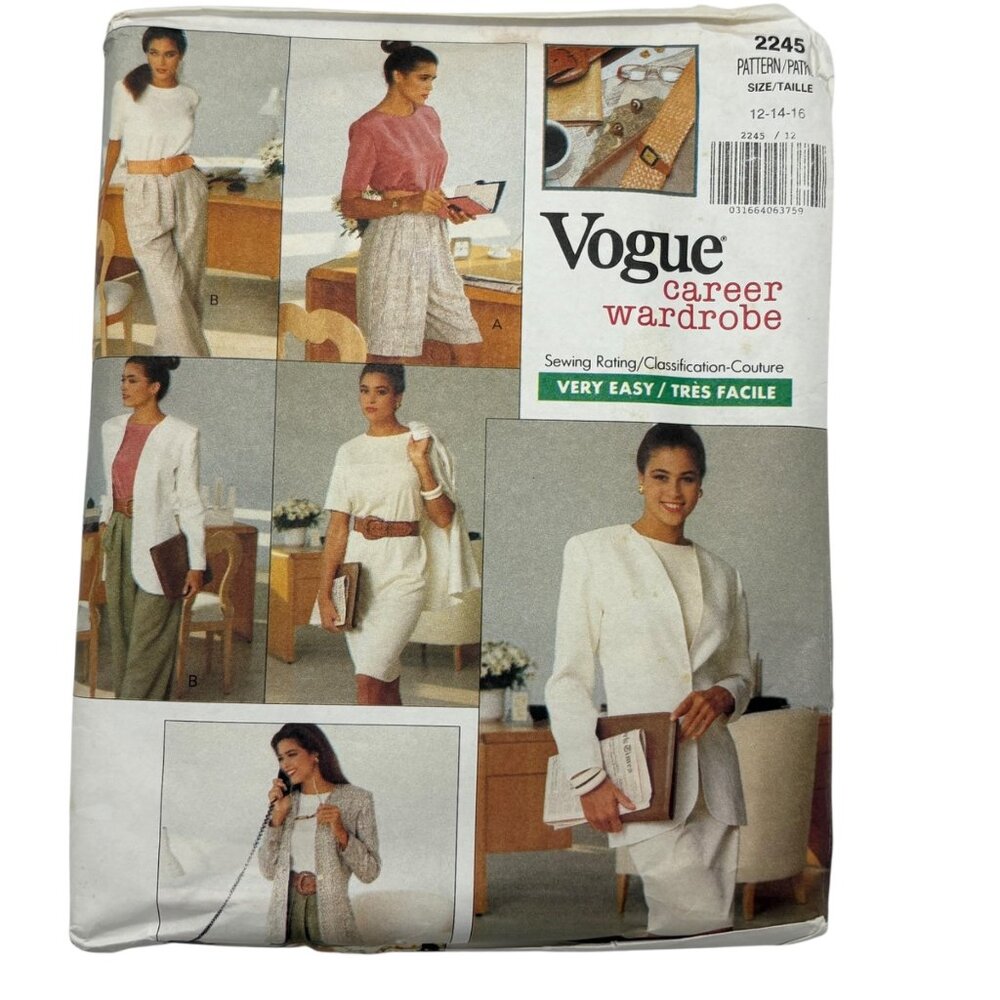 Vogue Career Wardrobe Sewing Pattern 2245 Easy Misses Size 12-14-16 Jacket Skirt